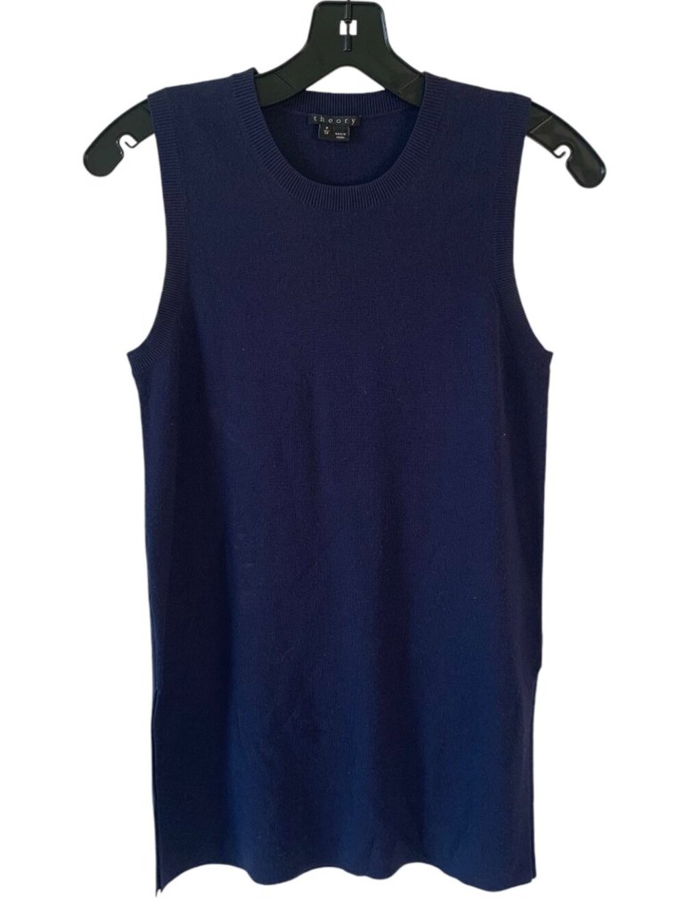 THEORY Navy Blue Crewneck Sleeveless Knit Tunic Length Women's Sweater Size XS